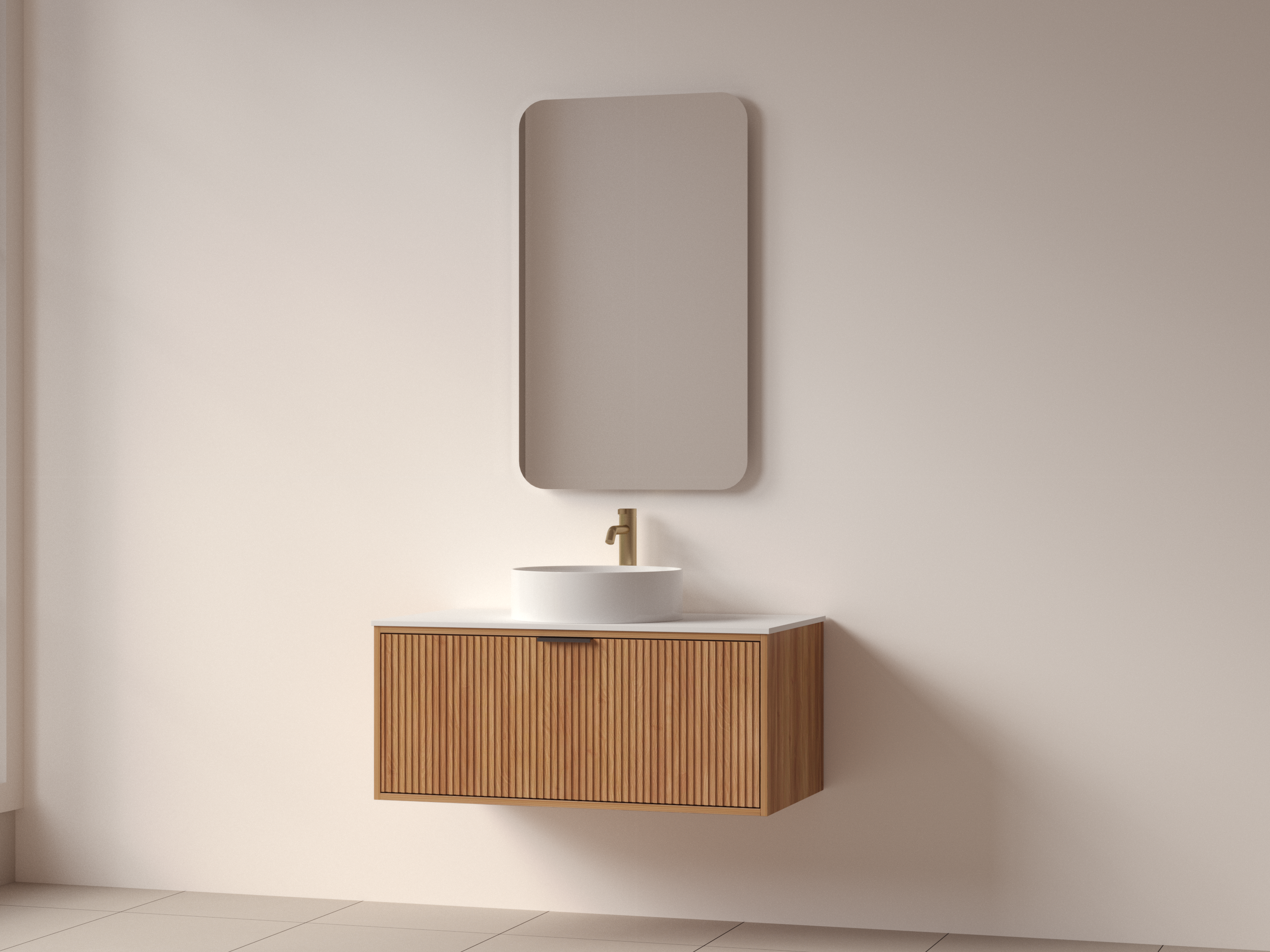 SanoBlu Kobe wastafelmeubel 90 cm acacia met wastafelblad en ronde waskom 4