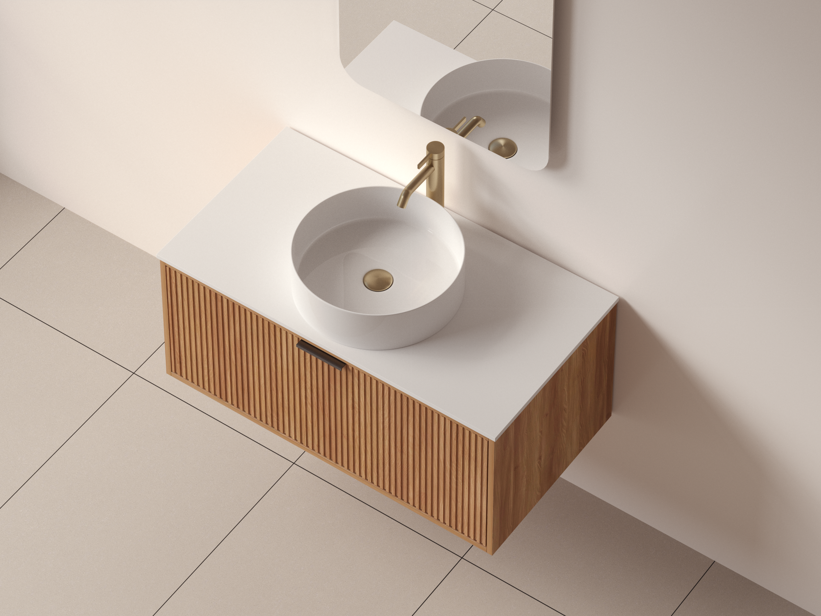 SanoBlu Kobe wastafelmeubel 90 cm acacia met wastafelblad en ronde waskom