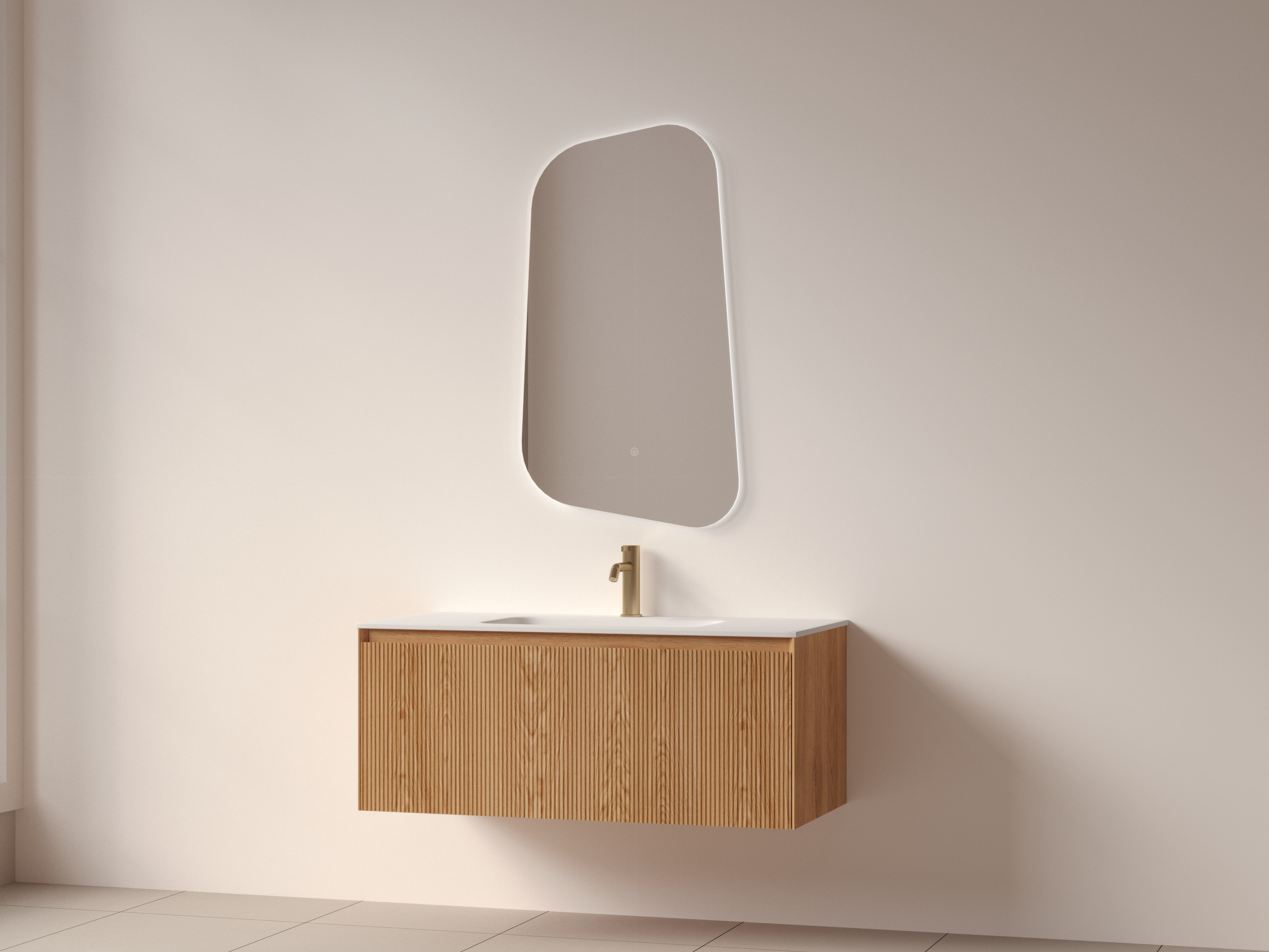 SanoBlu Lima wastafelmeubel 100 cm licht walnoot met solid surface wastafel 5