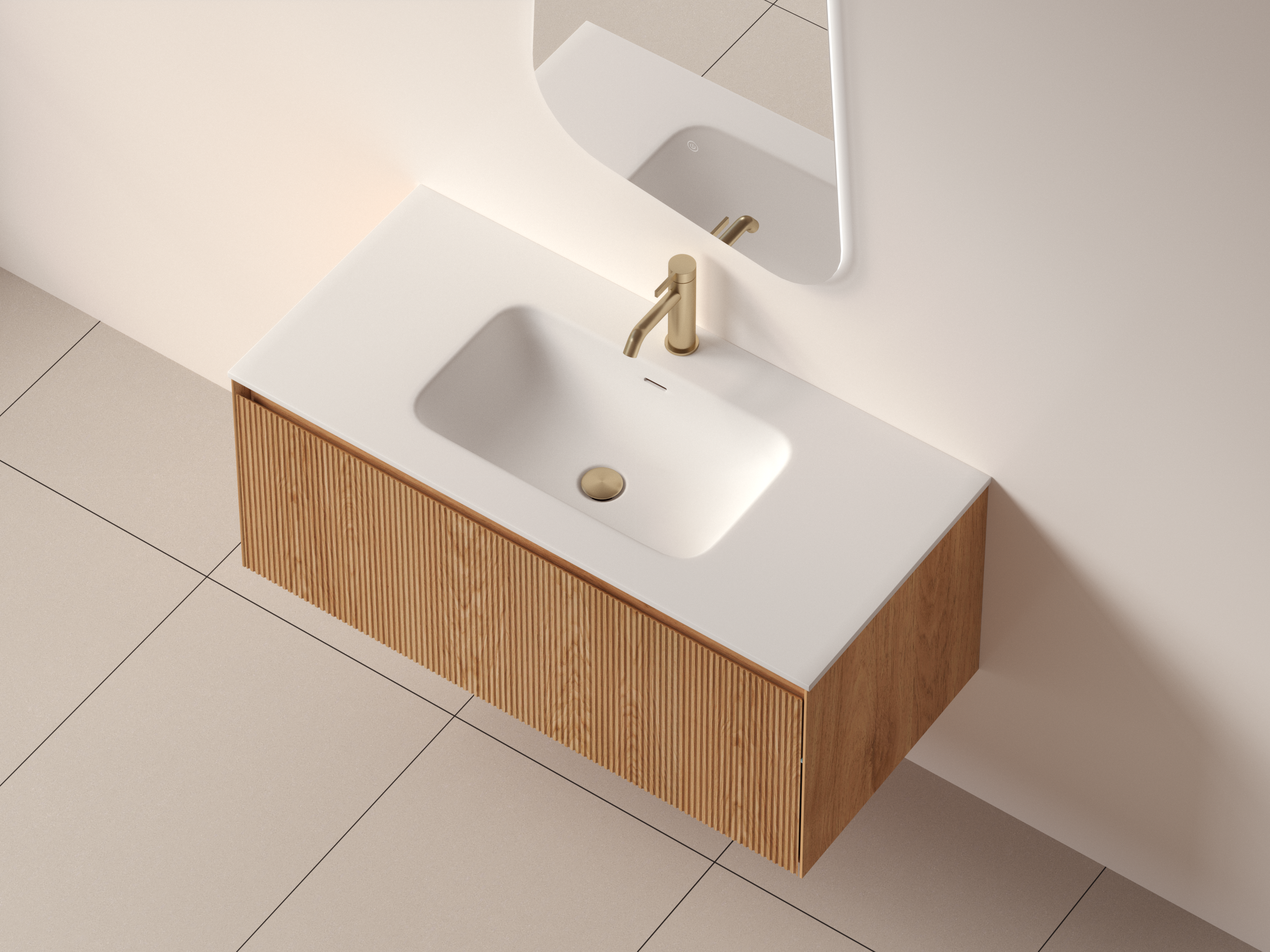SanoBlu Lima wastafelmeubel 100 cm licht walnoot met solid surface wastafel