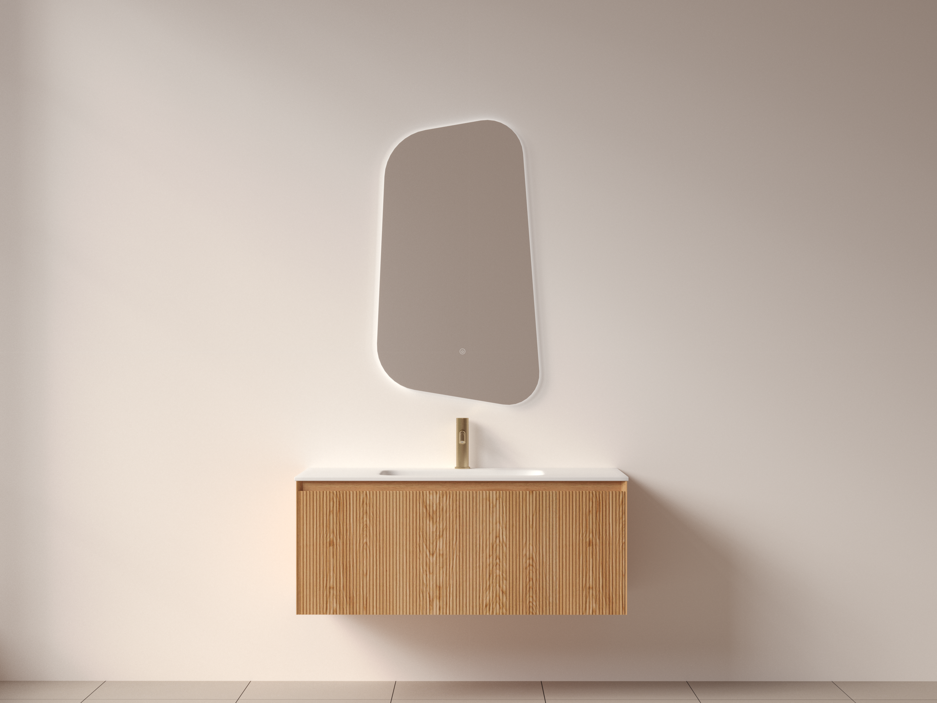 SanoBlu Lima wastafelmeubel 100 cm licht walnoot met solid surface wastafel