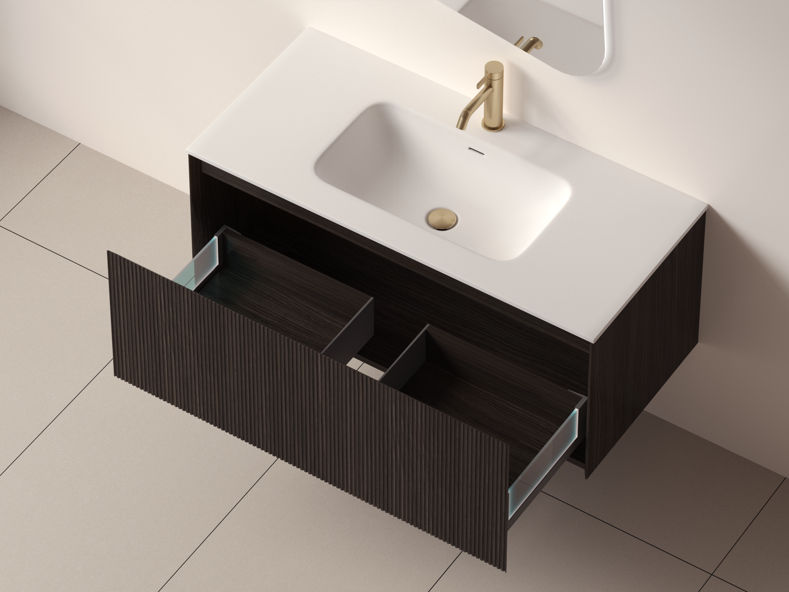 SanoBlu Lima wastafelmeubel 100 cm zwart walnoot met solid surface wastafel 3