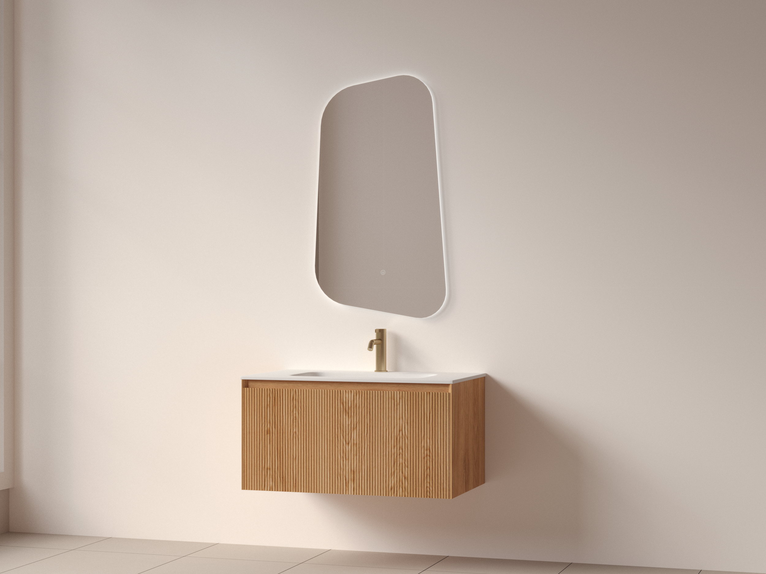 SanoBlu Lima wastafelmeubel 80 cm licht walnoot met solid surface wastafel 5