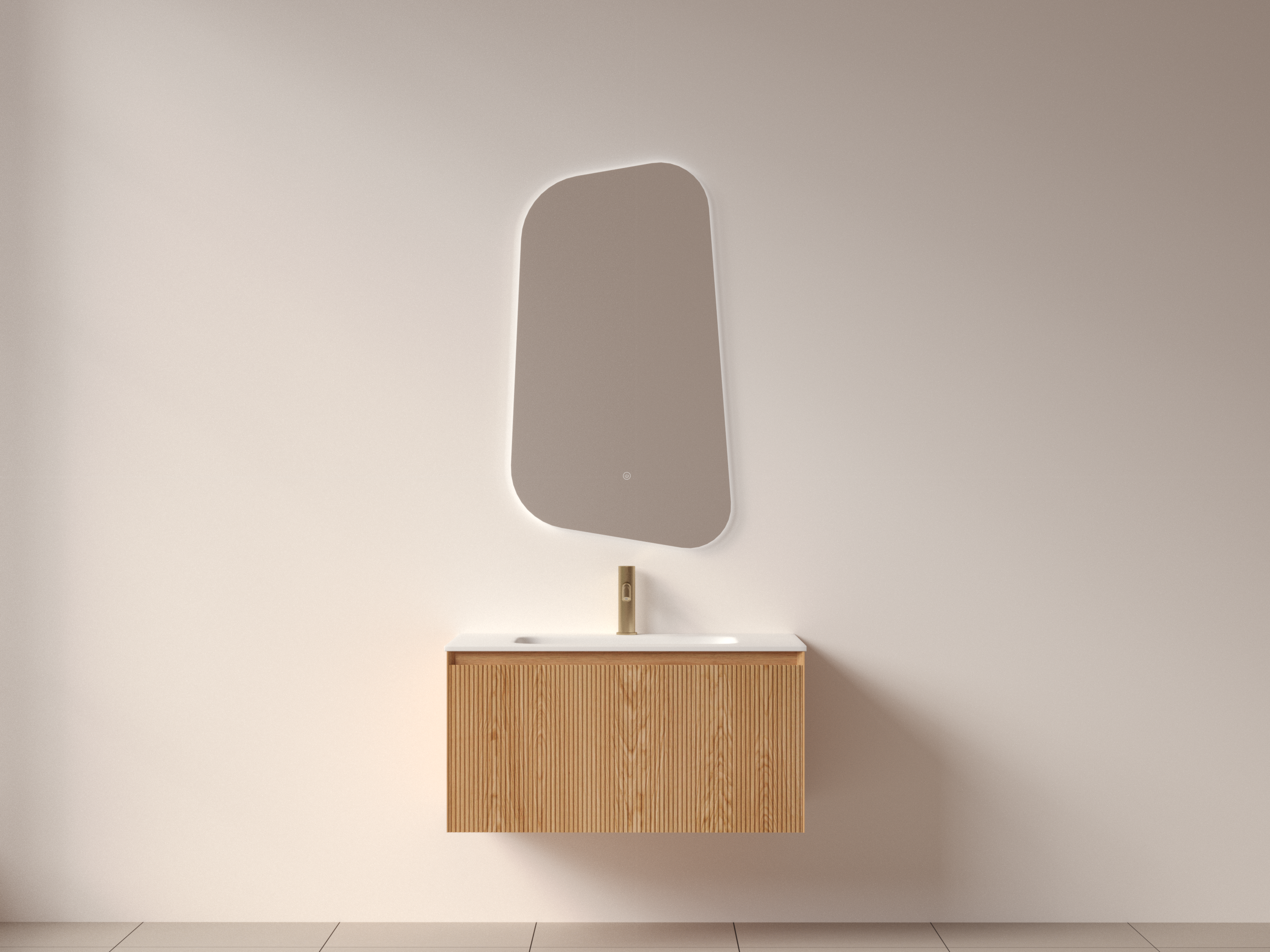 SanoBlu Lima wastafelmeubel 80 cm licht walnoot met solid surface wastafel
