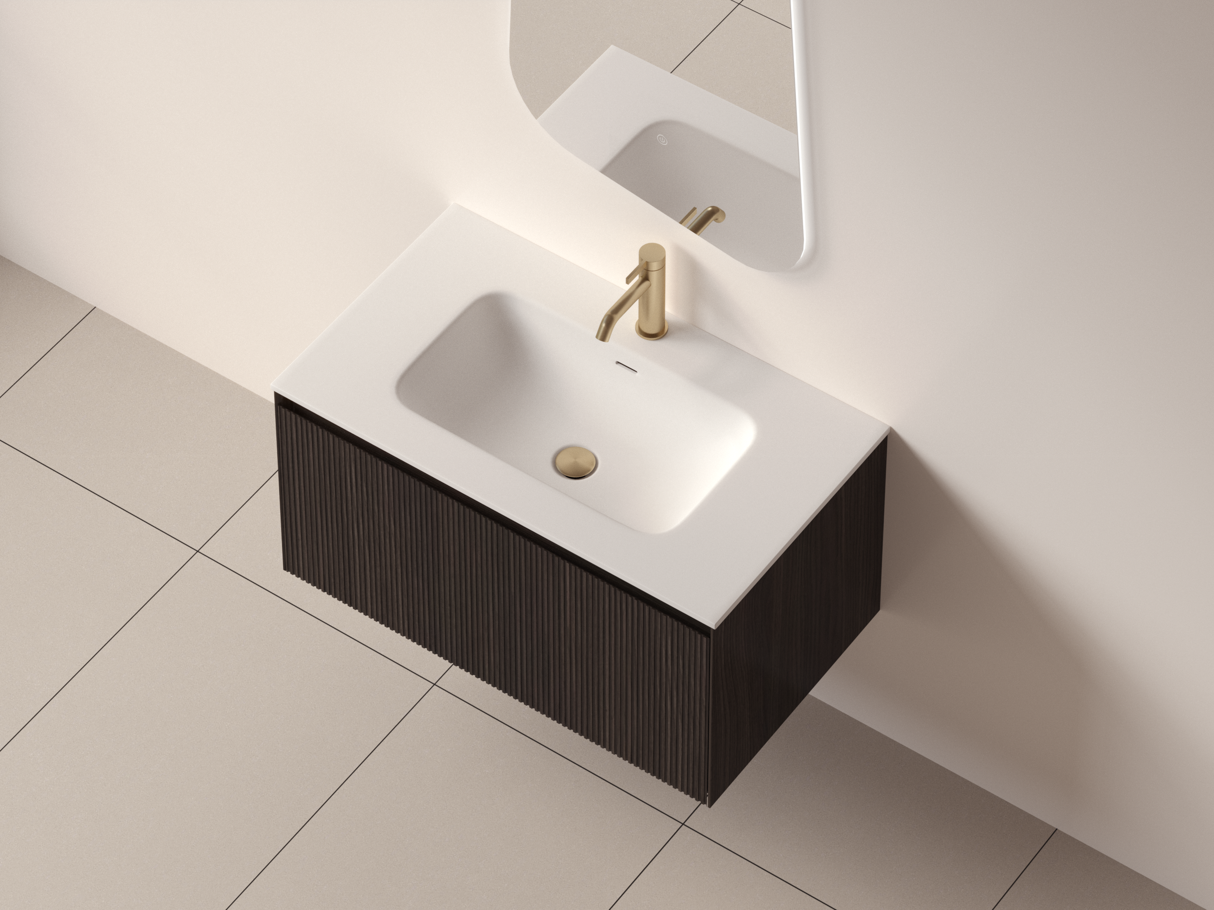 SanoBlu Lima wastafelmeubel 80 cm zwart walnoot met solid surface wastafel