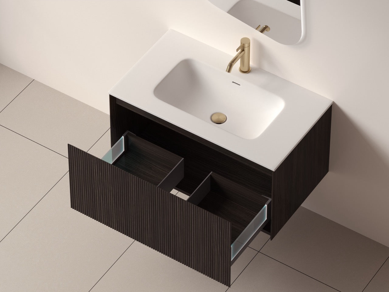 SanoBlu Lima wastafelmeubel 80 cm zwart walnoot met solid surface wastafel 3