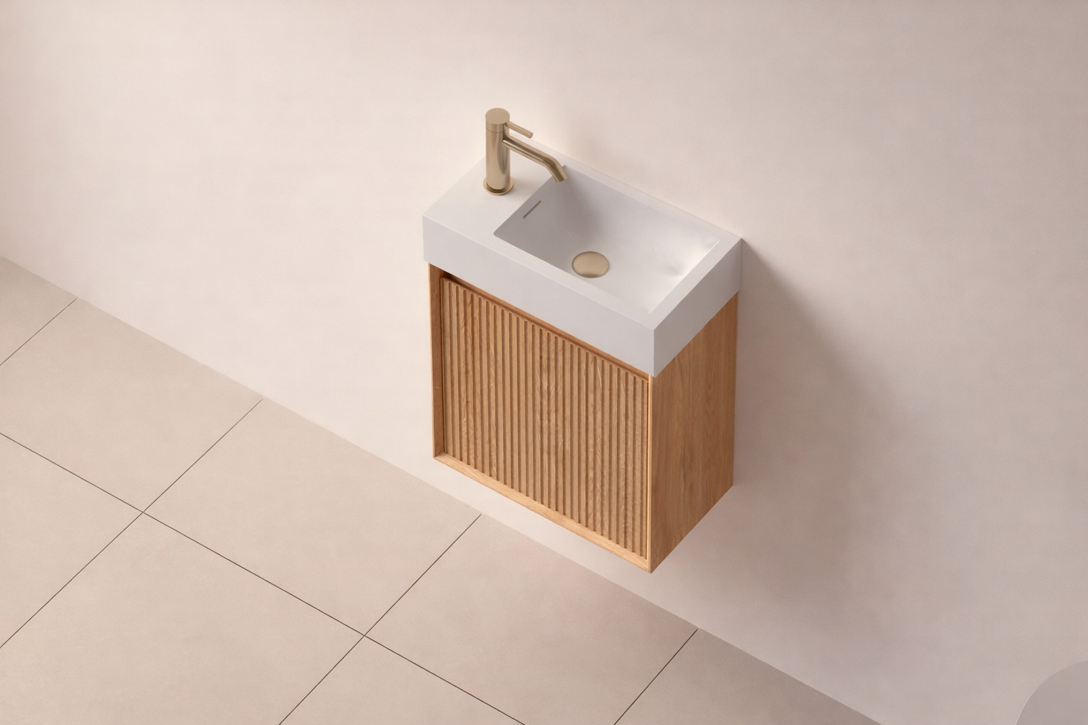 SanoBlu Mori toiletmeubel 45 cm acacia met solid surface fontein wit met LED spiegel 3