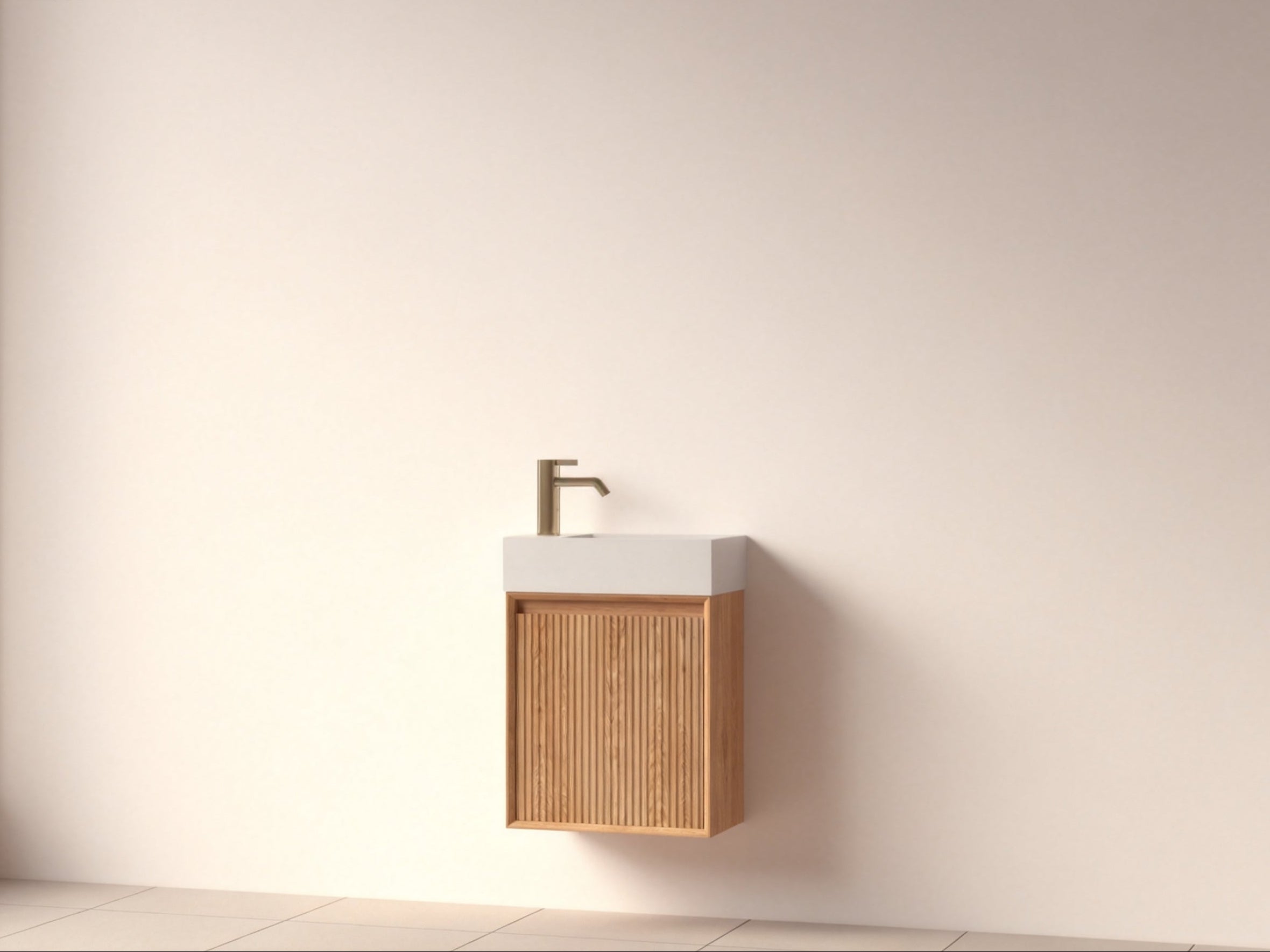 SanoBlu Mori toiletmeubel 45 cm acacia met solid surface fontein wit zonder LED spiegel 4