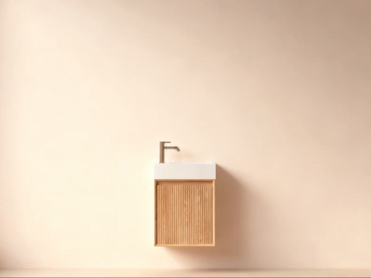 SanoBlu Mori toiletmeubel 45 cm acacia met solid surface fontein wit zonder LED spiegel