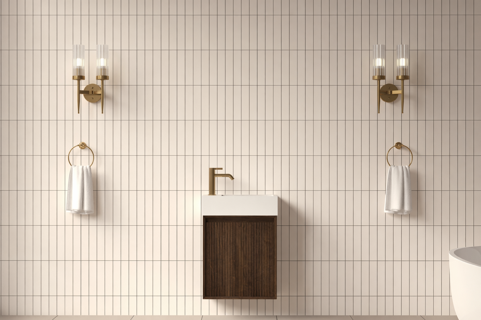 SanoBlu Mori toiletmeubel 45 cm donker walnoot met solid surface fontein wit zonder LED spiegel