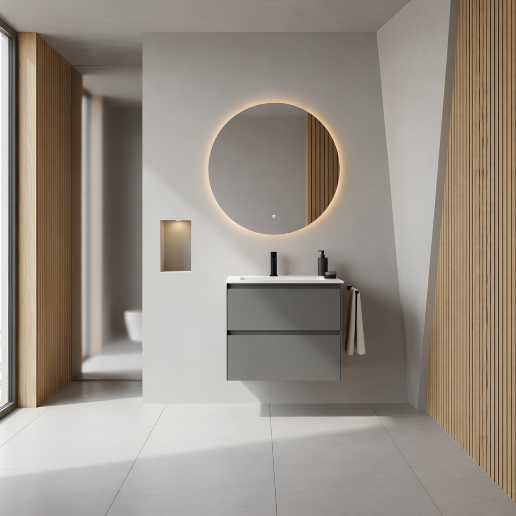 SanoBlu Pure wastafelmeubel 60 cm steengrijs met corian wastafel